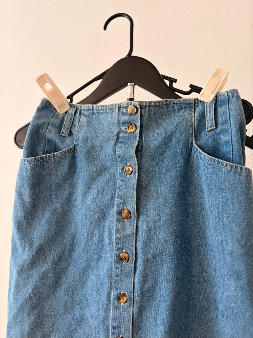 90s Gloria Vanderbilt Light Blue Button-Front Denim Midi Skirt Sz 8